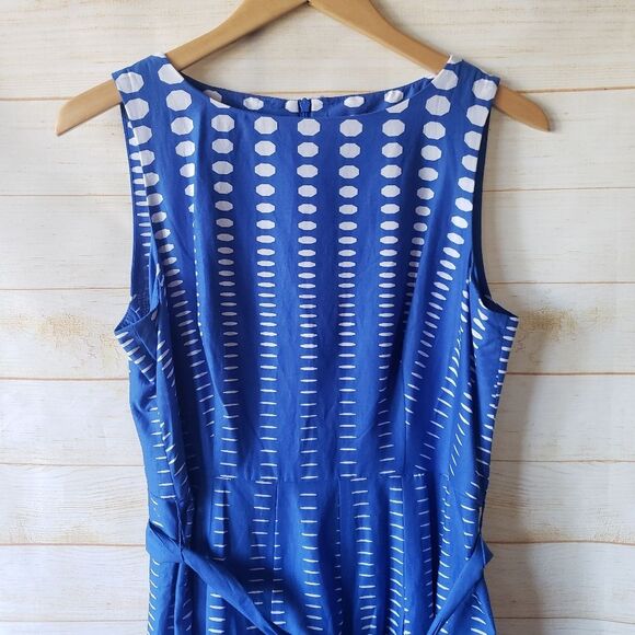 Anne Klein Cotton Tie Waist Fit & Flare Printed Sleeveless Dress Blue White 10P - Picture 6 of 14